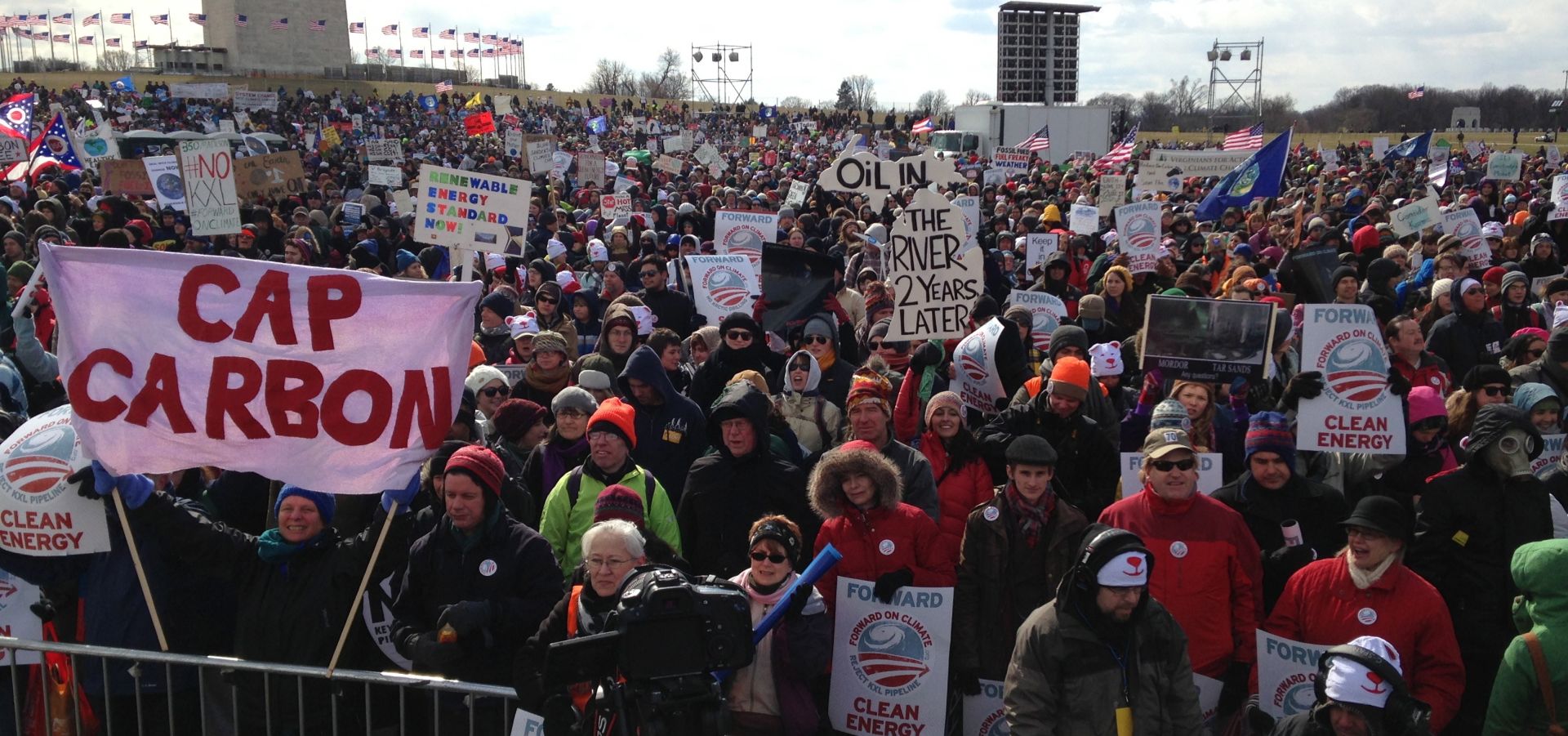 protest against the keystone XL pipeline in front of washington monument on US national mall